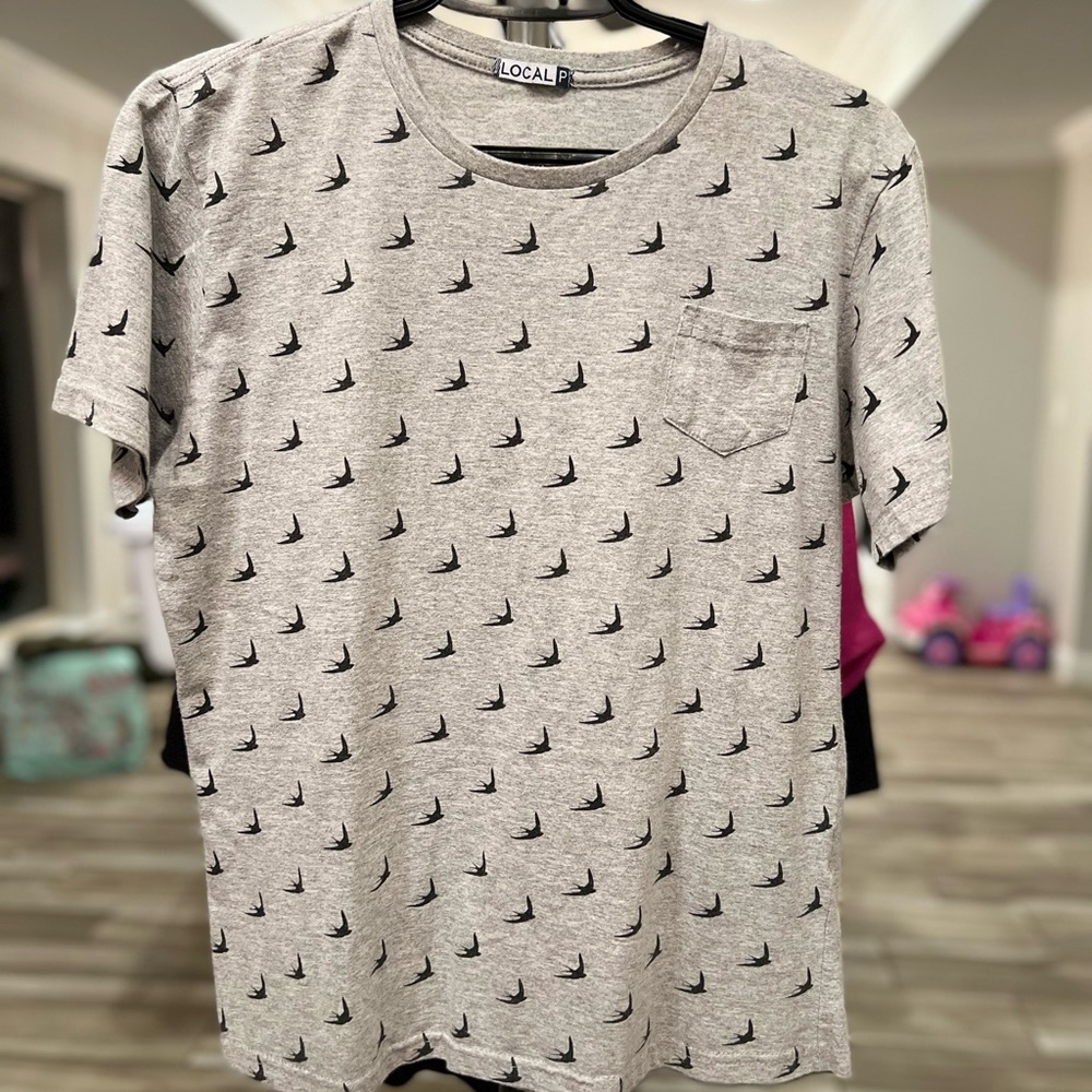 Gray Short Sleeve Tee with All-Over Print
